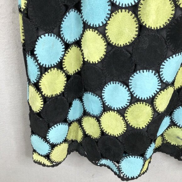 Metrostyle Maxi Skirt Womens 10 Black Blue Leather Circle Patches Mod Groovy - Picture 10 of 16